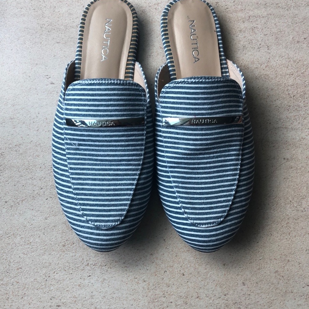 Nautica blue&white stripe mule.